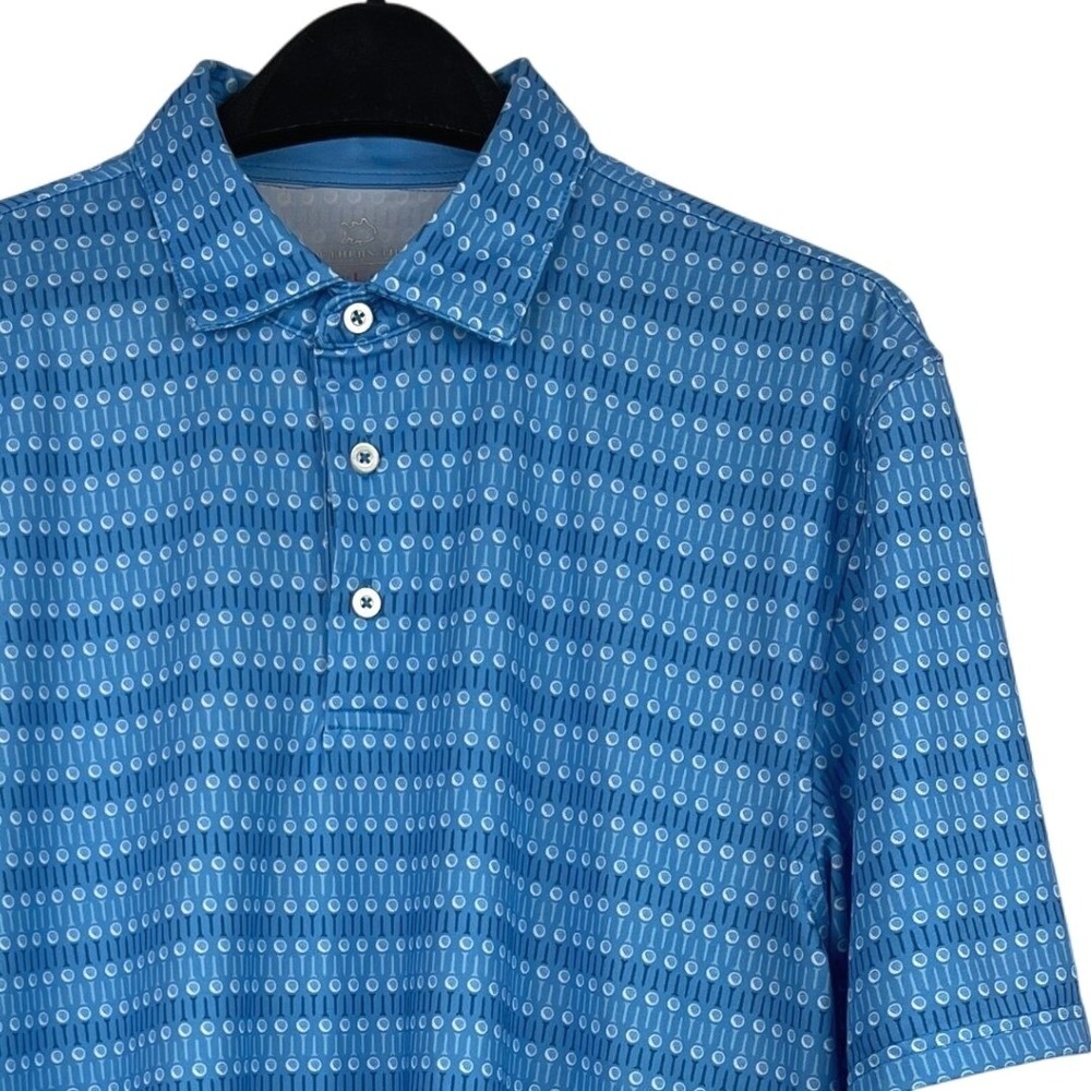 Southern Tide Driver Best Ball Polo Mens L All Over Golf Balls Performance Blue